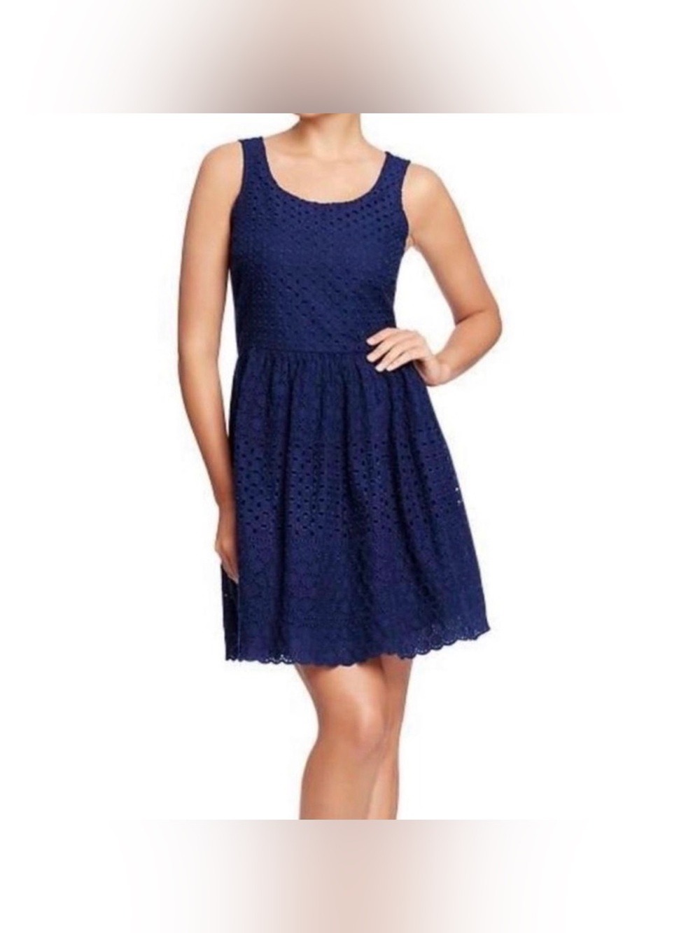 EUC Old Navy Women’s Navy Blue Eyelet Sleeveless Fit & Flare Mini Dress- Size 10